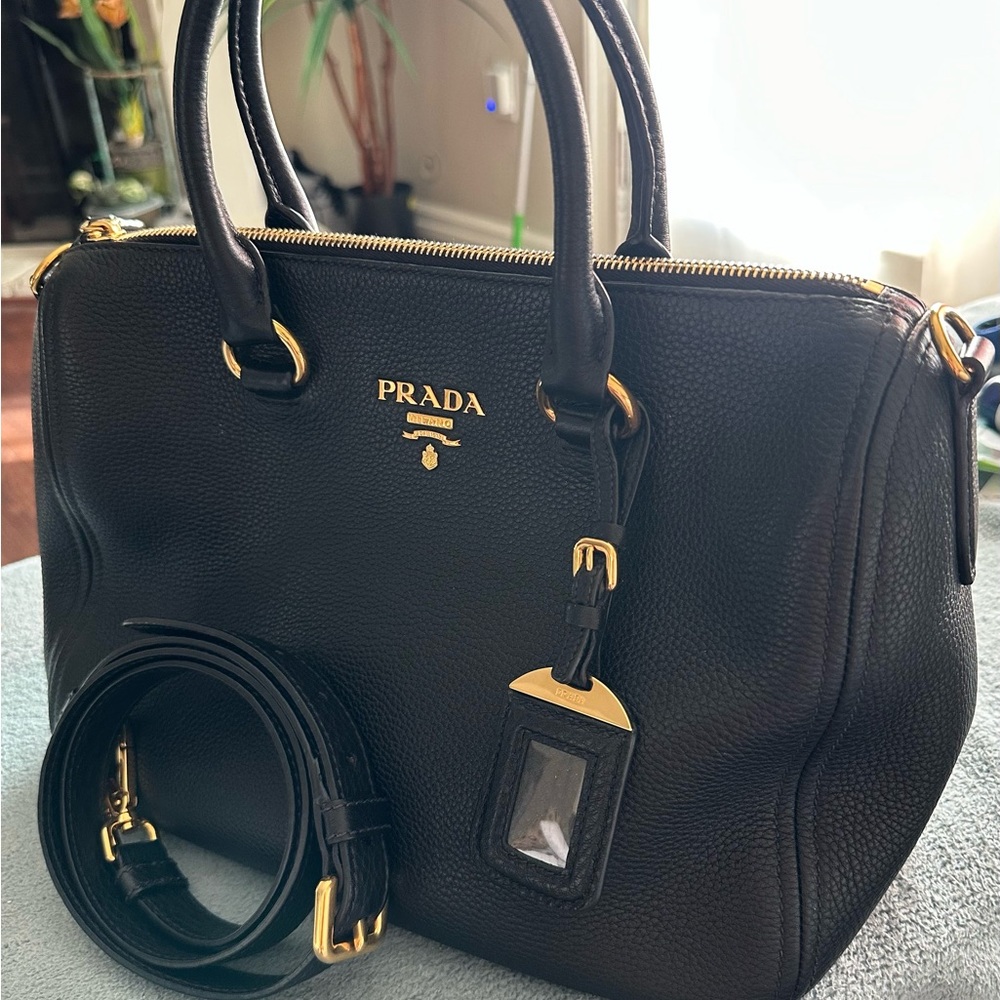 Prada Black Leather bag Satchel / Crossbody with Detachable Strap